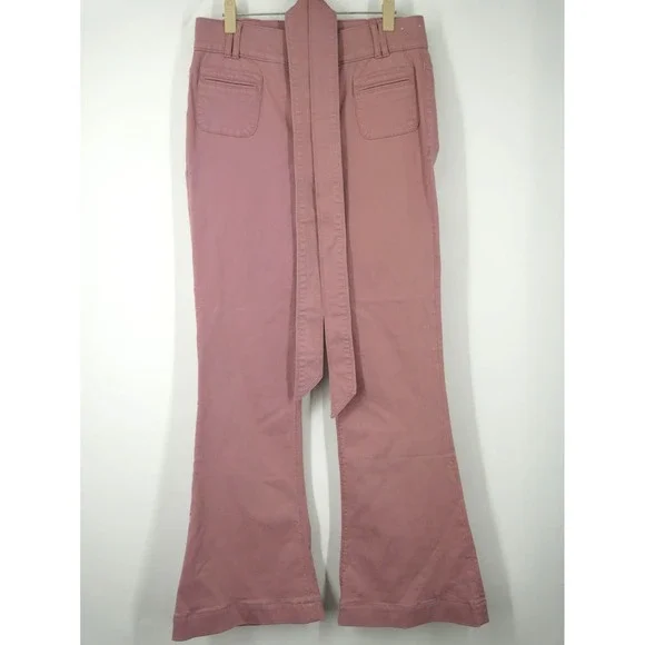 NWOT Express Bell Flare Mid Rise Belted Jeans Pink 6R - Picture 1 of 5
